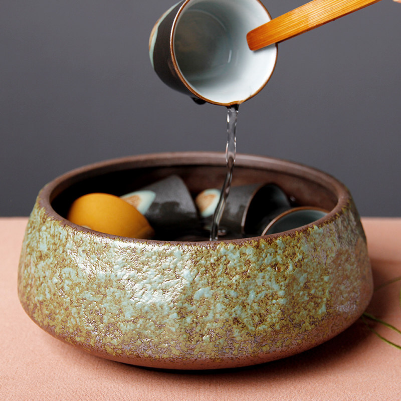 Coarse Pottery Home Tea Wash Large Water Spittoon Pen Wash Tea Cup Bowl Retro Wind Washed ceramic Gongfu Tea Accessories Fruit Basin