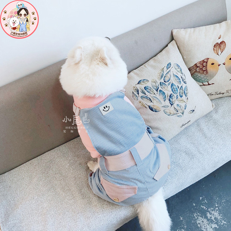 (Classic) Medium and Large Dog Clothes Macaron Color Corduroy Baby Bag Pants Adjustable Shoulder Straps Can Be Customized