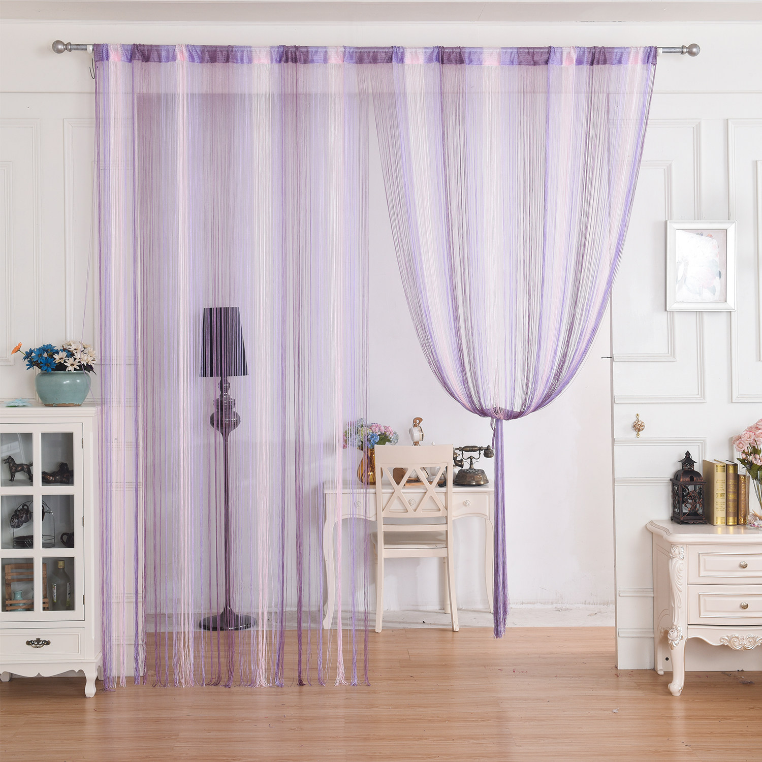 Finished Korean Silver Wire Curtain Encrypted Curtain Hanging Curtain Living Room Compartment Curtain Tassel Curtain Decorative Net Red