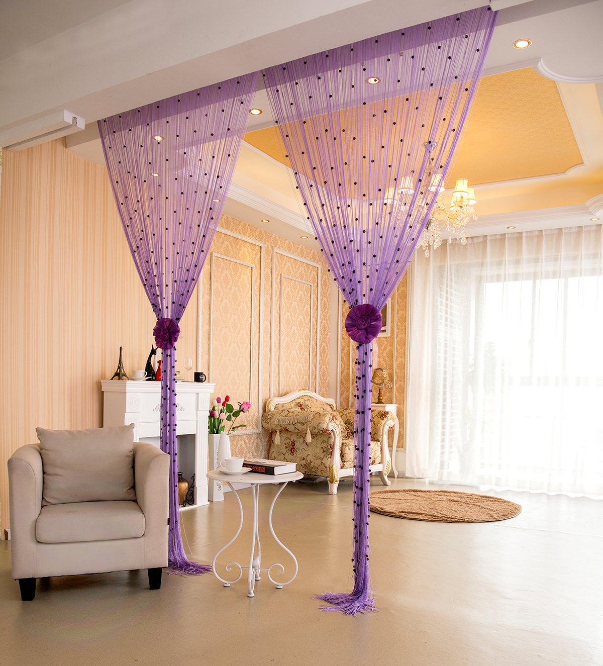 Korean crystal wire curtain Bead door curtain Encrypted partition window decoration curtain Bedroom living room entrance curtain Finished product