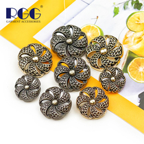 Retro style metal button flower-shaped hollow button with old effect all-match top womens small suit jacket coat button