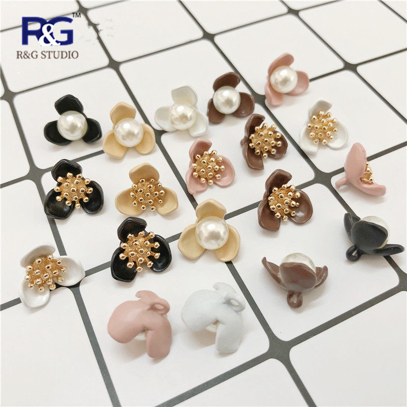 Metal Flower Pearl Button Blouse Dress Knit Sweater Small Button Small Fragrance Multicolor Decorative Button Button