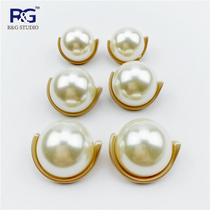 Small fragrant wind Pearl metal button female fog gold inlaid pearl buckle womens coat hair tweed double face button