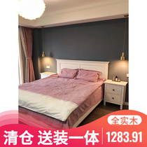 American bed white solid wood bed master bedroom with double bed European style bed princess bed wedding bed simple modern minimalist bed backrest