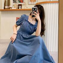  Gentle wind square collar dress womens summer 2021 new French retro design sense niche super fairy long skirt