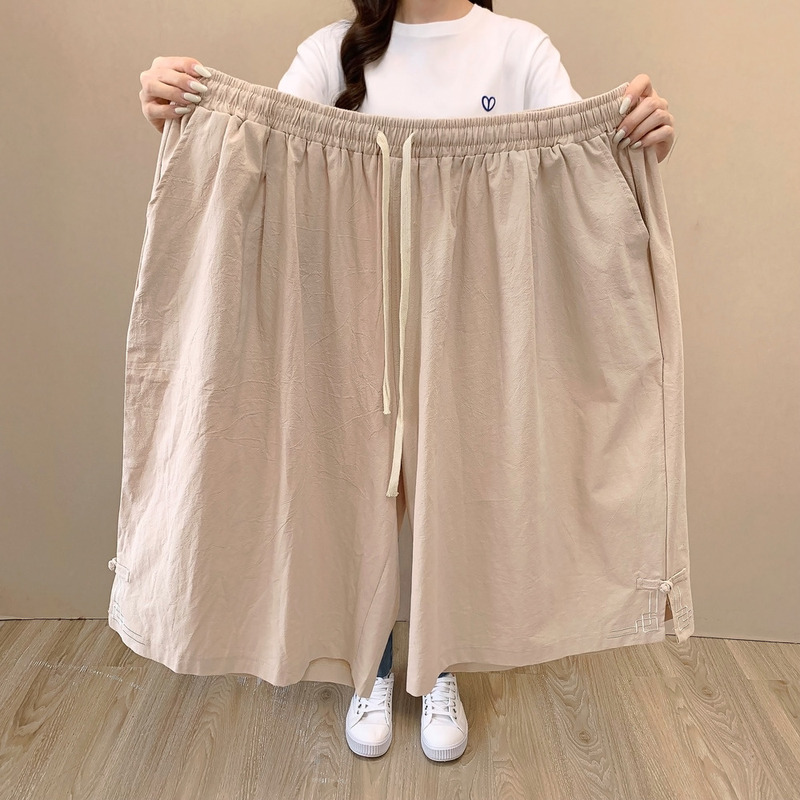 Summer Cropped Pants for Men, Plus Size, Extra Large, Cotton and Linen, Chinese Style, Large Size Casual Pants, Over-The-Knee, for Middle-Aged and Elderly