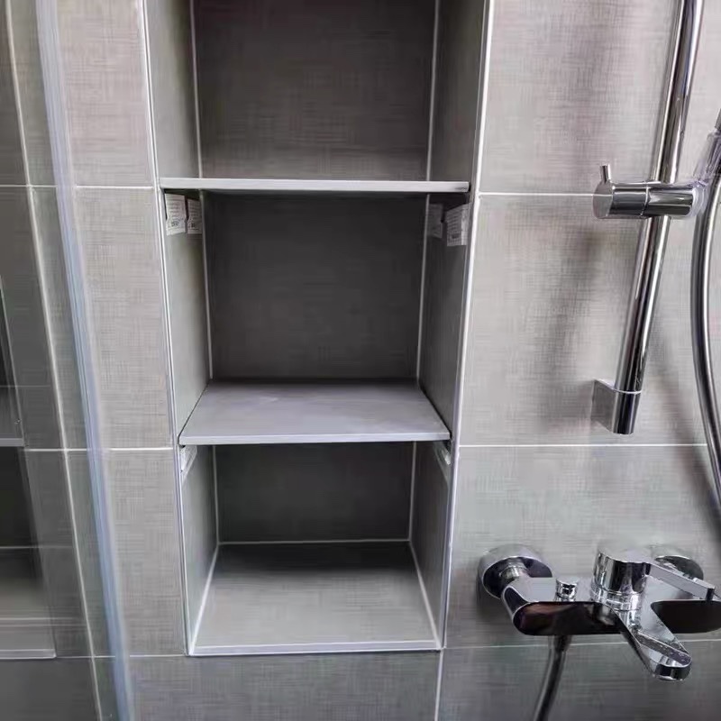 Custom powder room wall shelf marble one word partition bathroom wall hanging storage free punching niche partition