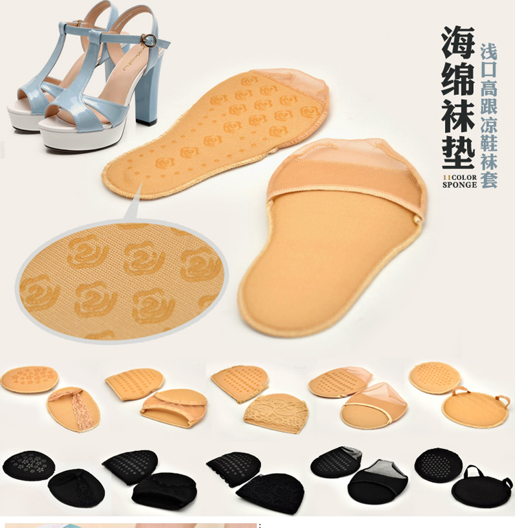 Của phụ nữ Vớ Miếng Bọt Biển Stockings Vớ Cotton Nửa Lòng Bàn Tay Lót Giày Covers Cao Gót Dép Vớ Silicone Vô Hình