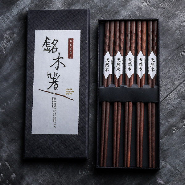 Home Solid Wood Chopsticks Suit Day Style And Wind Log Pointy Chopsticks Sushi Chopsticks 5 Double Family Dress Gift Box-Taobao