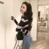 Mùa thu mới retro khí chất Slim áo thun cổ tròn áo len thời trang màu sắc phù hợp với sọc áo len dài tay nữ áo nữ đẹp Áo / áo thun