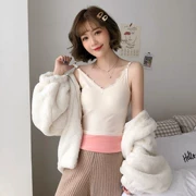 Dày cộng với nhung mùa thu đông mới thời trang ren bên V-cổ sling Slim màu rắn đáy áo sơ mi nữ