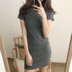 Mùa hè phiên bản Hàn Quốc mới của chic slim slim hoang dã lượn sóng bên cổ túi tròn hông váy rắn màu ngắn tay váy nữ chân váy xoè váy đầm