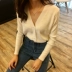 Đầu thu 2018 mới Han Fan retro áo len cổ chữ V áo len cổ lọ màu cơ bản dài tay áo khoác len nữ áo ghi lê len Cardigan