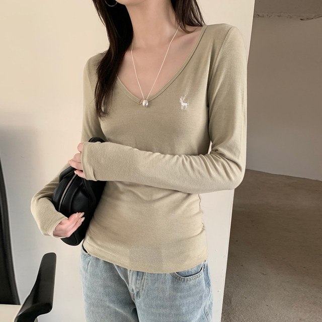 Long sleeve sweet regular embroidered cotton women's slim fit