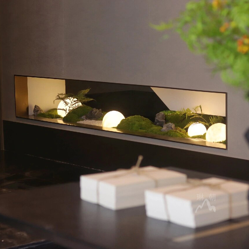 Chinese-Style Dry Landscape Landscaping, Long Strip Study Room, Tea Room, Zen-Inspired Creative Eternal Plants, Moss, Micro-Landscape in the Hallway