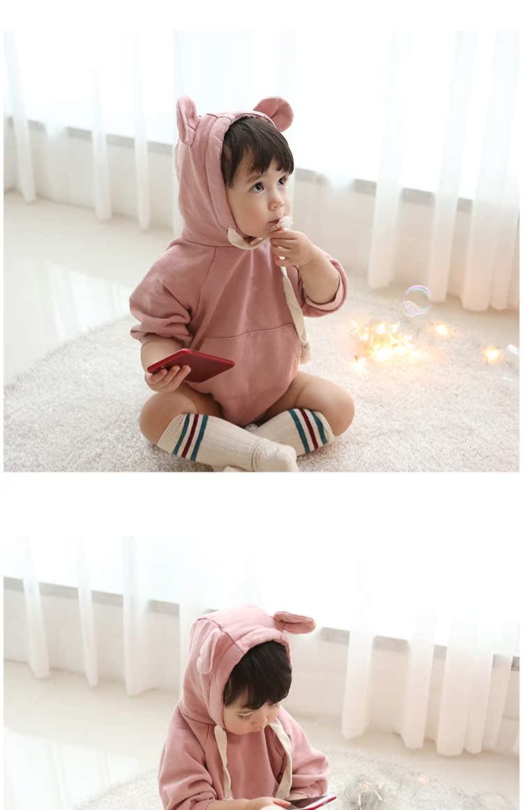 Em bé mùa thu đông cộng với áo khoác jumpsuit nhung dày 0-1-2 tuổi bé gái nam kho báu dài tay tam giác trang phục 369 tháng đồ liền thân cho bé