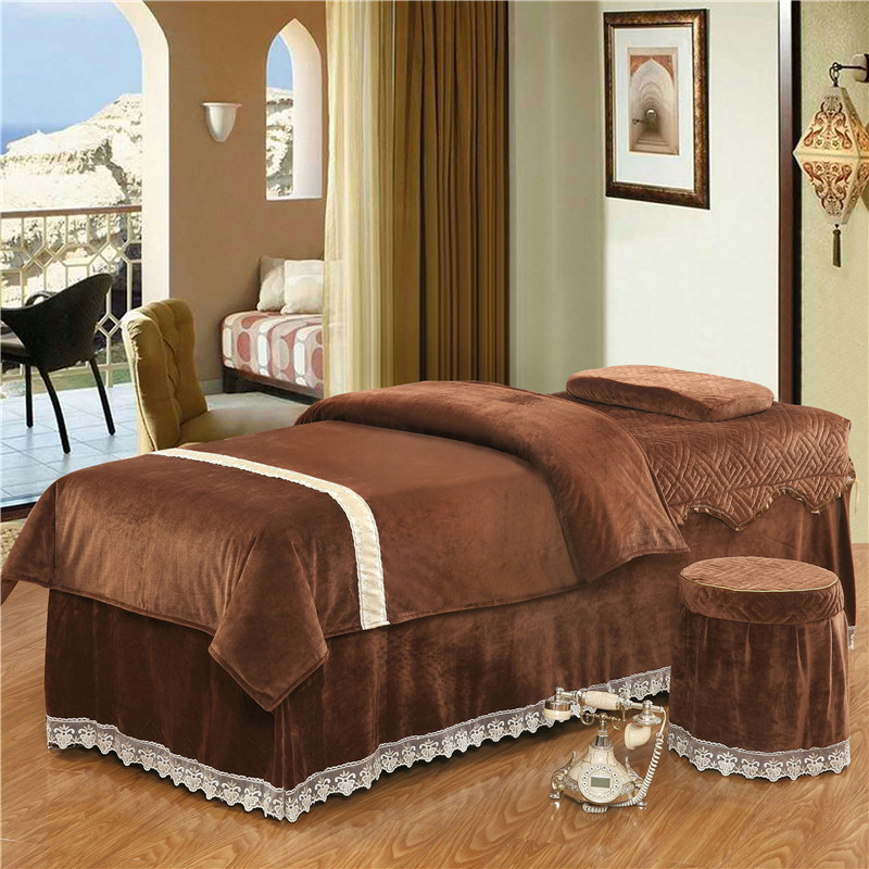 Mới tinh thể nhung đẹp giường bao gồm bốn mảnh quilted ấm áp vẻ đẹp thẩm mỹ viện massage giường bao ga bọc giường spa