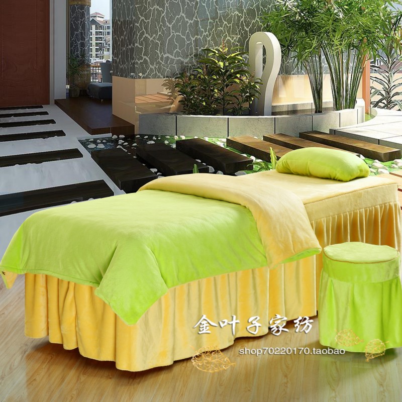 Mới mùa đông cao cấp ấm áp nhung nhung giường đẹp bao gồm bốn bộ sắc tố màu sắc tinh khiết giường massage bốn bộ - Trang bị tấm ga trải giường gội đầu