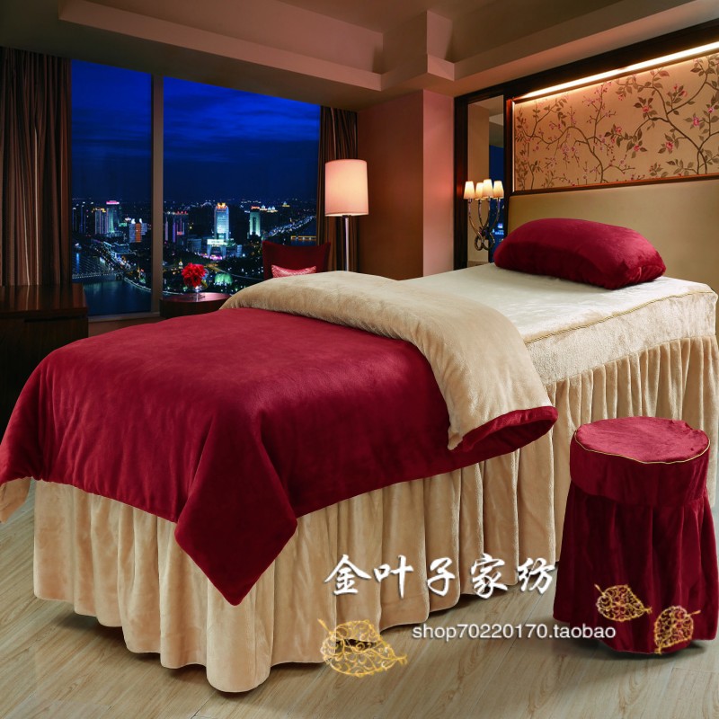 Mới mùa đông cao cấp ấm áp nhung nhung giường đẹp bao gồm bốn bộ sắc tố màu sắc tinh khiết giường massage bốn bộ - Trang bị tấm ga trải giường gội đầu
