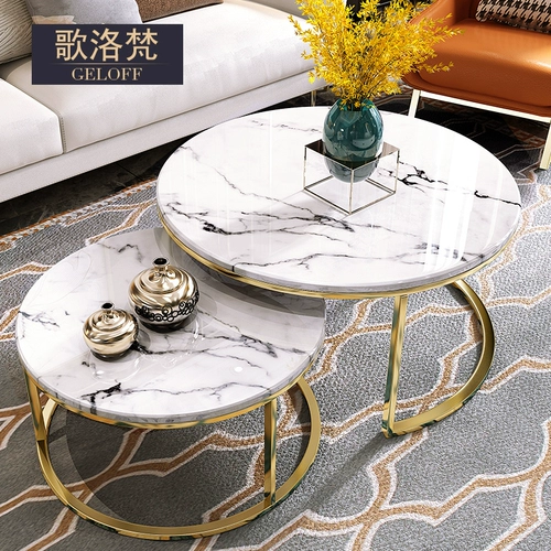 Мраморный кофейный столик телевизионный шкаф, постмодернистская нордическая круглая легкая роскошная роскошная крышка из нержавеющей стали в гостиной в гостиной