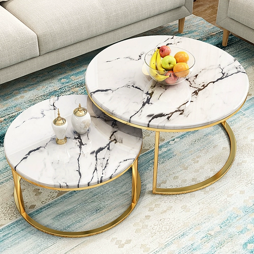 Мраморный кофейный столик телевизионный шкаф, постмодернистская нордическая круглая легкая роскошная роскошная крышка из нержавеющей стали в гостиной в гостиной