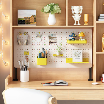 Desktop perforated board can be lifted and lowered for multi-functional storage
