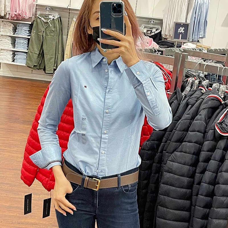 North American Tommy Hilfiger Tommy's New Spring and Summer Women's Solid Color Oxford Basic Versatile Long-Sleeved Shirt North American Tommy Hilfiger Tommy's New Spring and Summer Women's Solid Color Oxford Basic Versatile Long-Sleeved Shirt