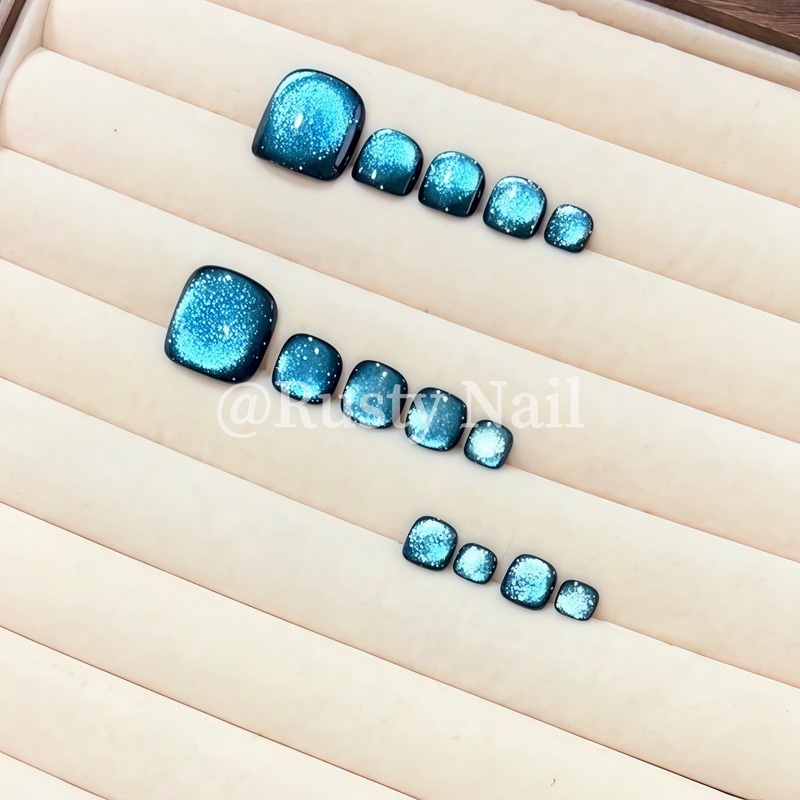 【Melbourne Blue】Handmade Toenails with Dazzling Cat-Eye Effect, Popular Toenail Enhancement, Brightening Nail Stickers, 14 Pieces 【Melbourne Blue】Handmade Toenails with Dazzling Cat-Eye Effect, Popular Toenail Enhancement, Brightening Nail Stickers, 14 Pieces