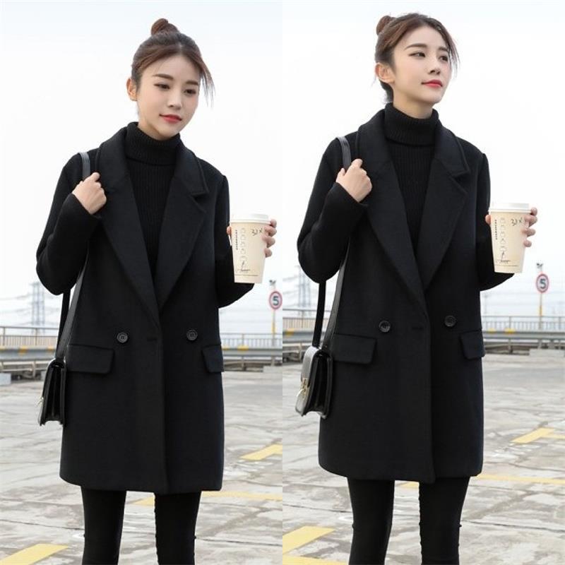 Woolen Coat New Style 2026 Popular Model for Petite Women, Autumn and Winter Black Versatile Mid-Length Padded Thickened Coat