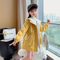 Girls winter clothes plus velvet thickened childrens coat 10-year-old childrens girls long cotton-padded clothes warm Parker clothes windbreaker