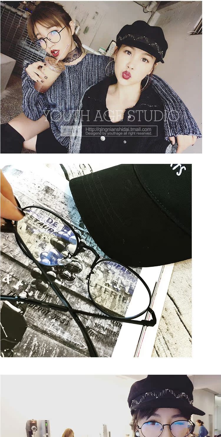 Phiên bản Hàn Quốc của phong cách retro retro retro có một số mặt kính đồng bằng nữ dây vàng đỏ dây kính phẳng khung kính chanel