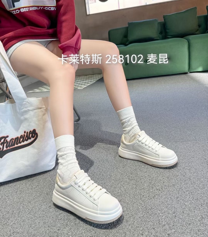 Kalaites Large Size Spring New Style 36-43 Ultra-Light Comfortable Lace-Up Versatile Cowhide White Shoes Single 258102