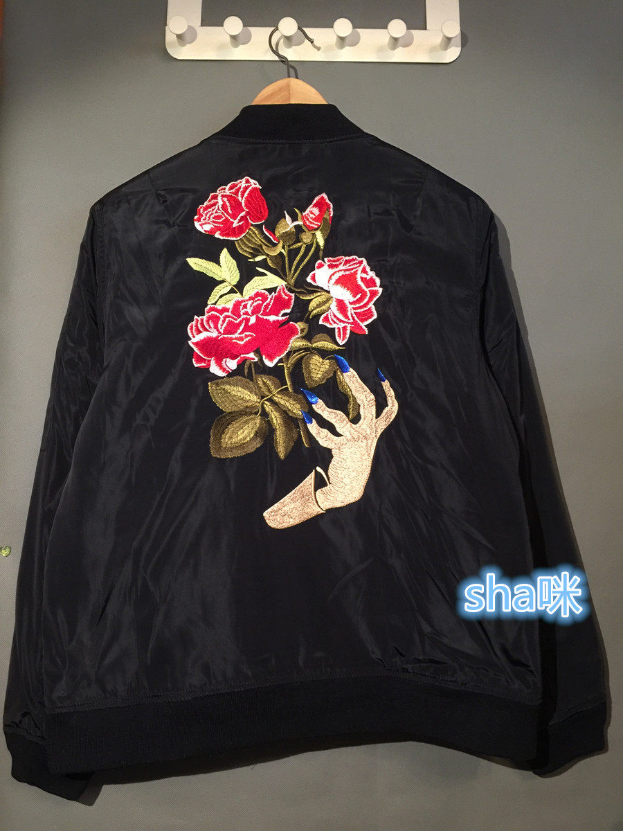 冠希同款明星潮牌日本刺绣鬼手飞行服鬼爪玫瑰花棉衣外套夹克 送儿童 日本 棉衣 夹克 刺绣 玫瑰花途虎网