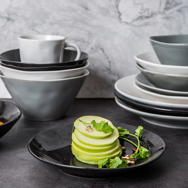 Lototo Japanese ceramic three color flat salad dish plates home plate plate western food steak plate breakfast tray
