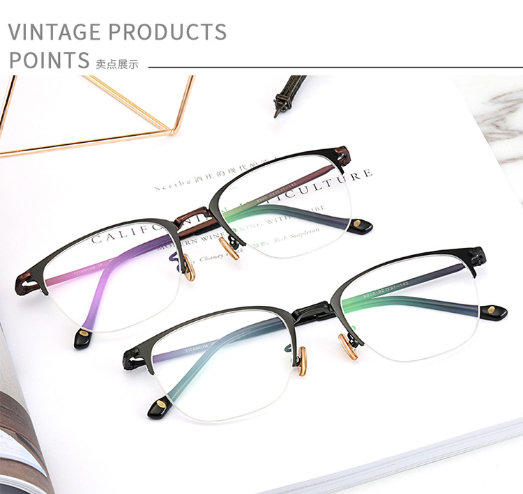 Kính cận thị titan tinh khiết cao cấp retro nam và nữ với kính gọng siêu nhẹ với thành phẩm khung titan hai màu thời trang mắt kính nam