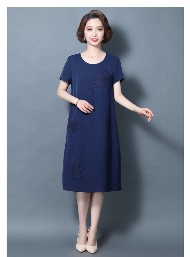 Mama Yang Qi trên đầu gối váy dài rộng vợ khí chất của phụ nữ mới trung niên mùa hè ngắn tay và váy lanh - Váy eo cao 	váy đan dây eo	