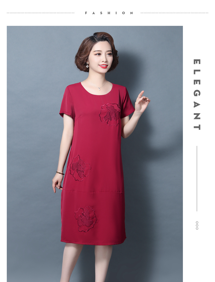 Mama Yang Qi trên đầu gối váy dài rộng vợ khí chất của phụ nữ mới trung niên mùa hè ngắn tay và váy lanh - Váy eo cao 	váy đan dây eo	