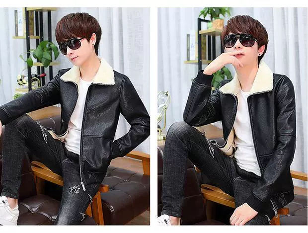 Thiếu niên 13 nam mùa đông 14 trẻ lớn 15 học sinh trung học cơ sở PU da 16 áo khoác cộng với áo khoác nhung dày 18 tuổi