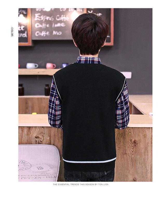Mùa đông phần 12 teen 13 áo len 14 vest bé trai giả áo len dệt kim hai mảnh 16 cộng với nhung dày 17 tuổi áo khoác nam đẹp