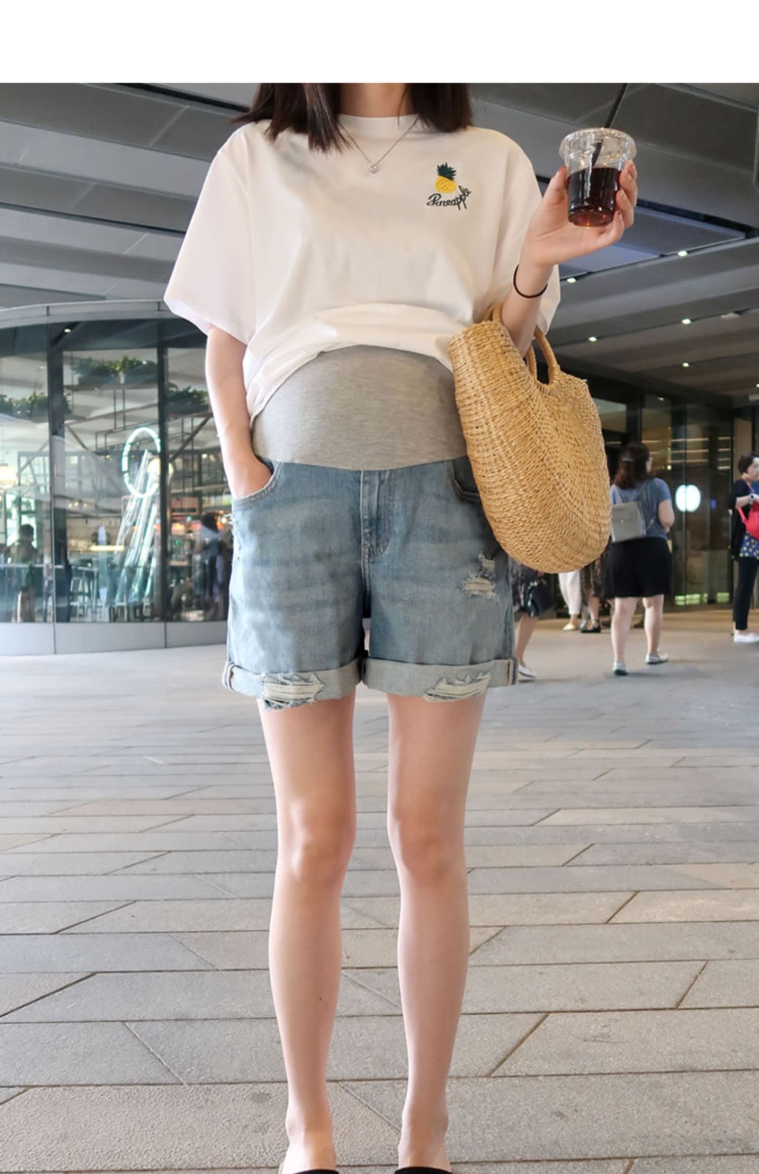 Bà bầu quần short denim thời trang phụ nữ mang thai quần mùa hè mỏng mặc quần legging an toàn quần áo bà bầu mùa hè - Phụ nữ mang thai quần / quần bụng quần bầu baggy công sở