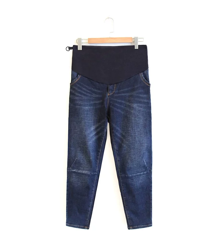 Bà bầu quần jeans mùa thu và mùa đông quần harem củ cải mặc cộng với nhung dày lên nâng bụng quần quần mùa đông