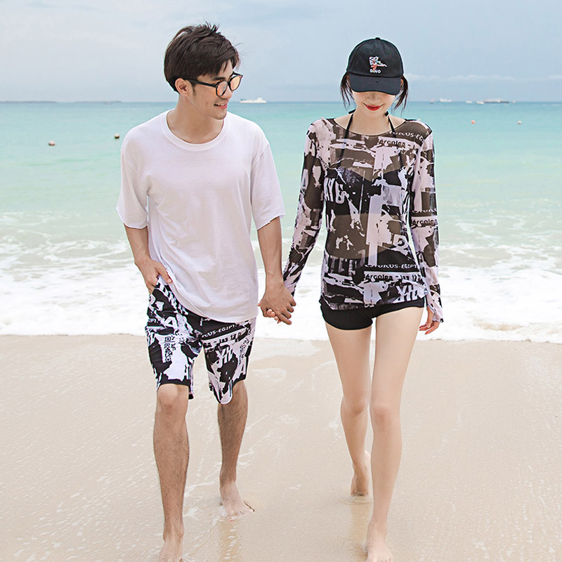 Swimsuit lovers' Suit Women's Water Park Conservativeskinny Sunscreen Fashion Bubble Spa Long Sleeve Two-piece Three Sets