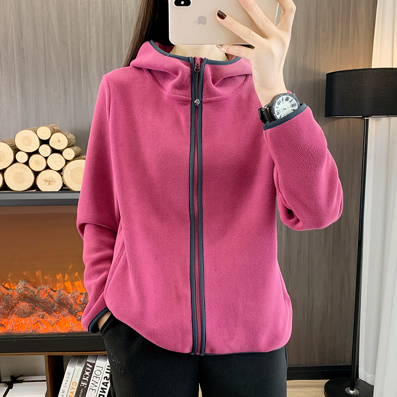 Autumn and Winter Hooded Fleece Jacket for Women, Thickened Windproof and Warm Polar Fleece Jacket, Hiking Sports Casual Cardigan Sweatshirt