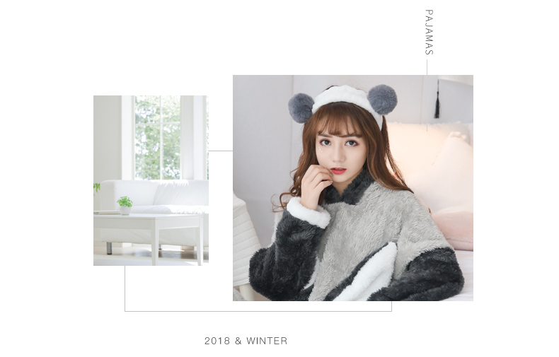 Đồ ngủ nhung san hô của phụ nữ mùa thu và mùa đông da cừu dày dày tay dài học sinh flannel dễ thương bên ngoài mặc phù hợp với dịch vụ nhà bộ đồ khủng log