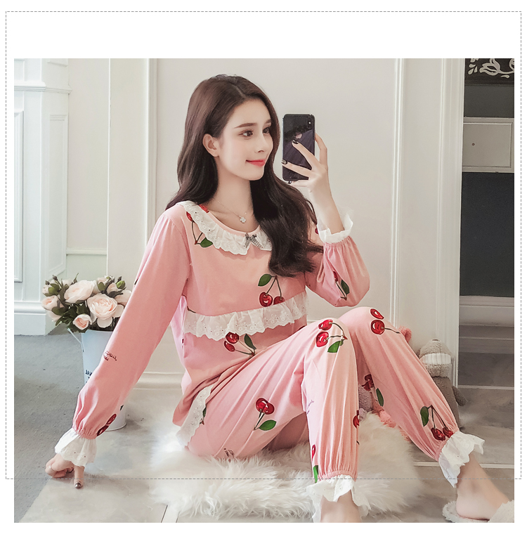 Bộ đồ ngủ Bộ đồ ngủ nữ mùa xuân và mùa thu tay dài Cotton Hàn Quốc Sinh viên tươi mặc mùa đông Dịch vụ mặc nhà bộ jum đẹp