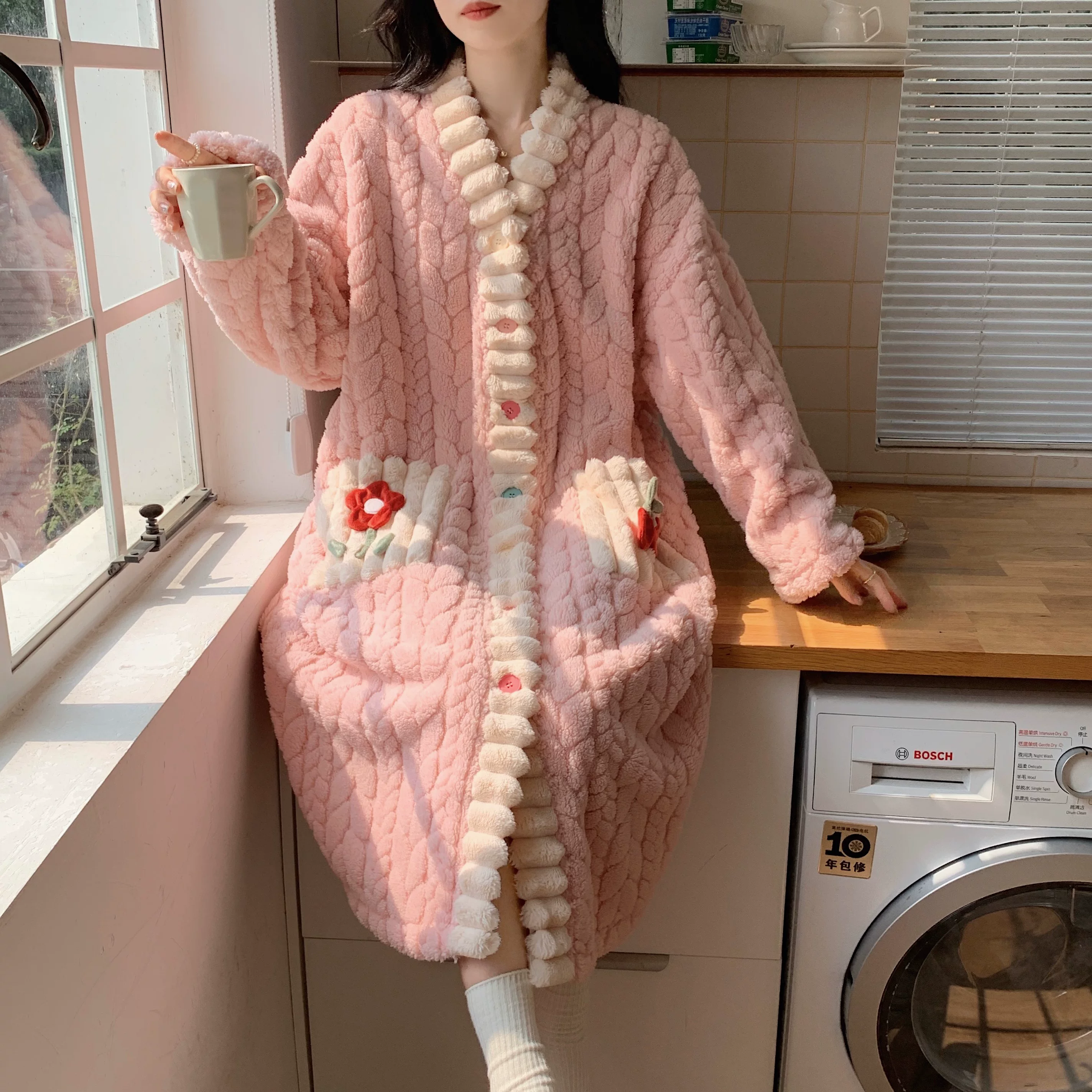 Коралловый бархат демисезонный банный халат, японская пижама, жакет, повышенная толщина