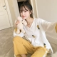 Đồ ngủ nữ cotton tinh khiết Hàn Quốc mùa xuân và mùa thu phần mỏng tay áo dài ngọt ngào và dễ thương cộng với kích thước mùa hè sinh viên phục vụ tại nhà phù hợp với phụ nữ - Cặp đôi