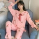 Đồ ngủ nữ cotton tinh khiết Hàn Quốc mùa xuân và mùa thu phần mỏng tay áo dài ngọt ngào và dễ thương cộng với kích thước mùa hè sinh viên phục vụ tại nhà phù hợp với phụ nữ - Cặp đôi