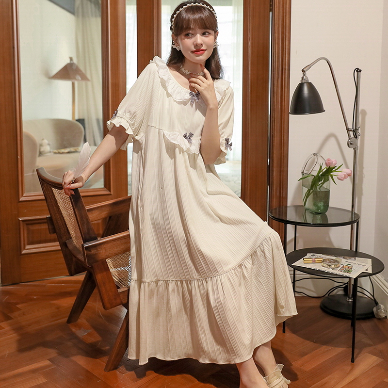 Summer new court sense of pure cotton pajamas ladies thin sweet princess style nightgown homewear can be worn outside
