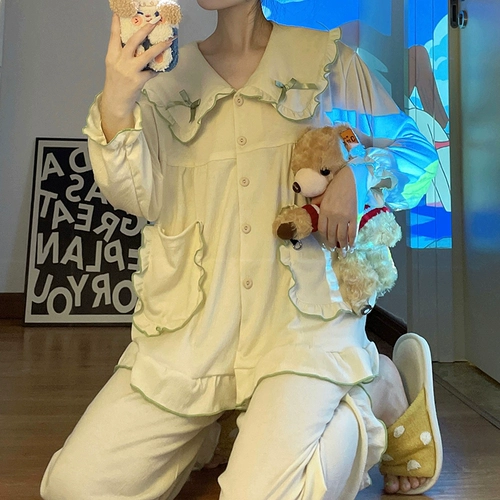 Осенняя демисезонная пижама, хлопковый милый лонгслив, комплект, коллекция 2022, популярно в интернете